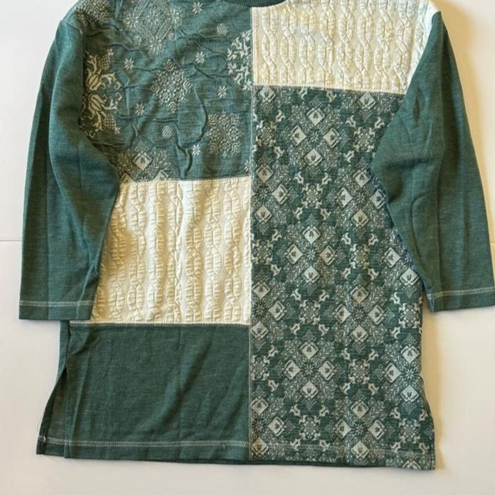Authentic Vintage 80s/90s Cristin Stevens Women's green + white patchwork top
